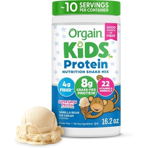 image:imageOrgain Kids Dairy Protein Powder Shake Mix Vanilla Bean Ice Cream  8g GrassFed Dairy Protein 4g Fiber 22 Vitamins amp Minerals Gluten Free No Soy Ingredients Adds Nutrients to Kids Snacks 1lbVanilla