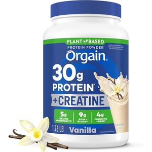 image:imageOrgain Organic 30g Vegan Plant Protein Powder Vanilla 9g EAAs  BCAAs High Plant Protein 4g Prebiotic  Fiber 1g Sugar PreWorkout Muscle Support  Recovery  201lb Packaging May VaryVanilla  Creatine