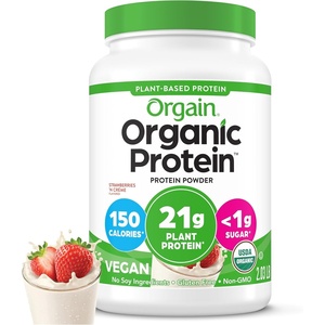 image:imageOrgain Organic Vegan Protein Powder Cookies amp Cream  21g Plant Based Protein 7g Prebiotic Fiber Low Net Carb No Lactose Ingredients No Added Sugar NonGMO For Shakes amp Smoothies 203 lbStrawberries  Cream