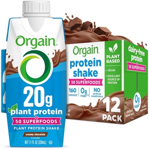 image:imageOrgain Organic Vegan Protein Shake Creamy Chocolate  20g Plant Based Protein Ready to Drink Fruits amp Vegetables Gluten Free Kosher No Soy or Dairy Ingredients 11 Fl Oz Pack of 12Plant Protein  Superfoods