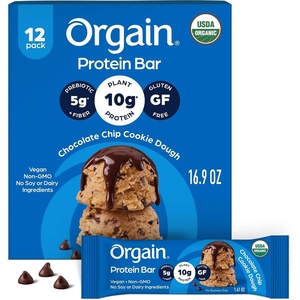image:imageOrgain Organic Vegan Protein Snack Bars Chocolate Chip Cookie Dough  10g PlantBased Protein 5g Sugar No Dairy or Soy Ingredients Gluten Free NonGMO 141 oz Pack of 12 Packaging May VaryChocolate Chip Cookie Dough