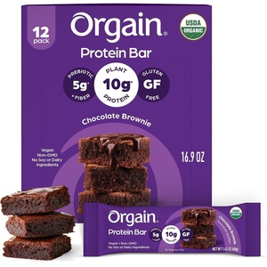 image:imageOrgain Organic Vegan Protein Snack Bars Chocolate Chip Cookie Dough  10g PlantBased Protein 5g Sugar No Dairy or Soy Ingredients Gluten Free NonGMO 141 oz Pack of 12 Packaging May VaryChocolate Brownie